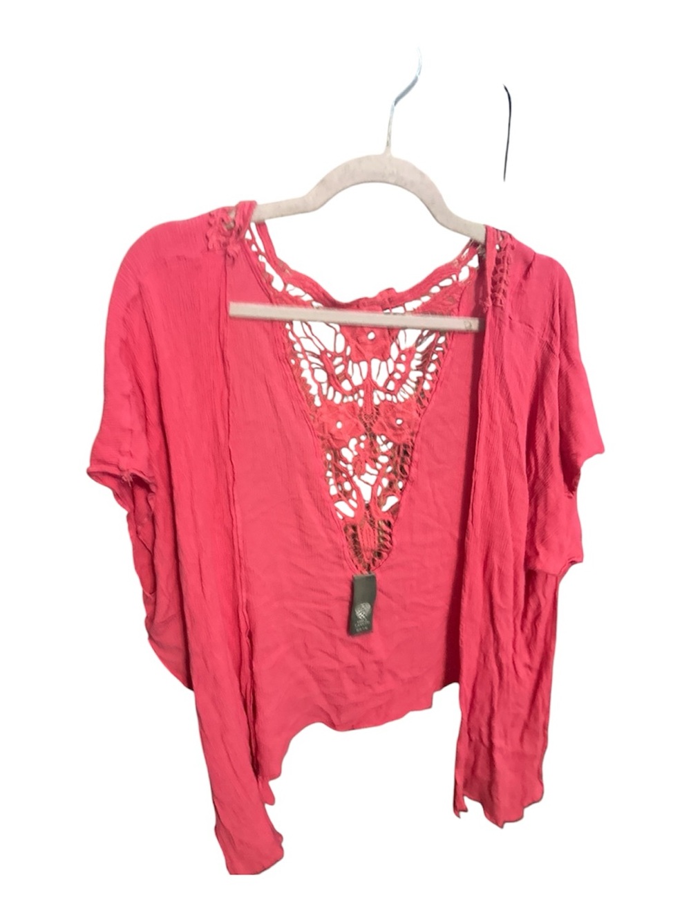Vince Camuto Crochet-Back Short Sleeve Tunic - Coral pink o/s100% rayon cute new